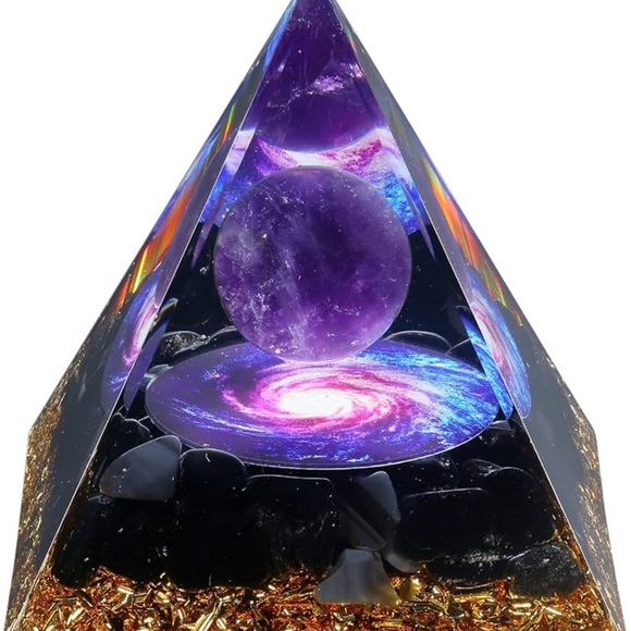#1100**Orgone Pyramid with Cosmic Design and Gold Accents - Picture 3 of 8